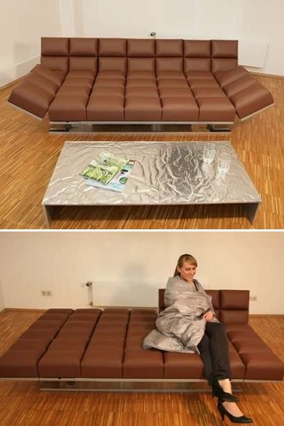 'Шоколадный' диван-трансформер и столик из 'фольги' от Iris Koser