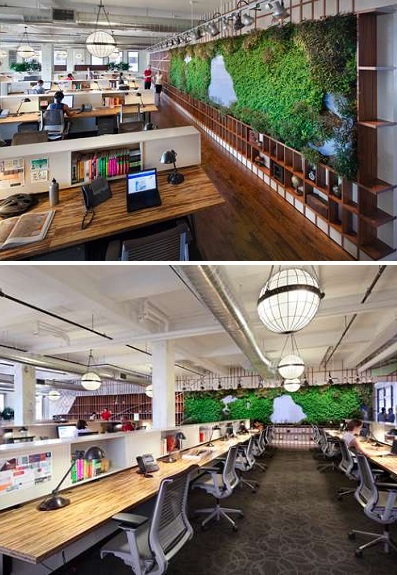 Копия манхэттенского ландшафта на книжной полке  оригинальный вариант озеленения офисного пространства