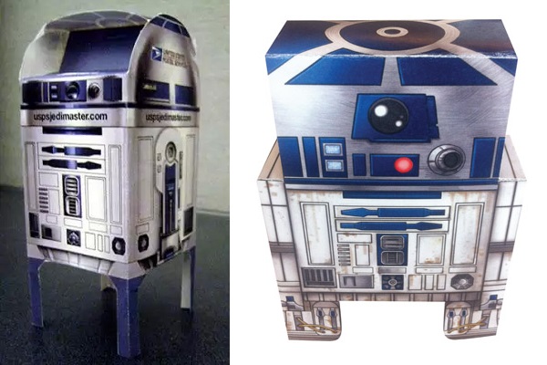 Почтовый ящик и самодельный ящик для бумаг, оформленные в виде R2-D2