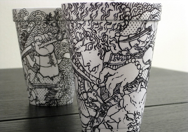 Разрисованные стаканчики из-под кофе от художника Cheeming Boey 