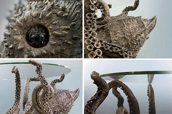 Бронзовый стол Octopus со стеклянной столешницей