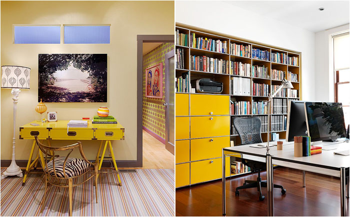 Жёлтая мебель в интерьере домашнего офиса