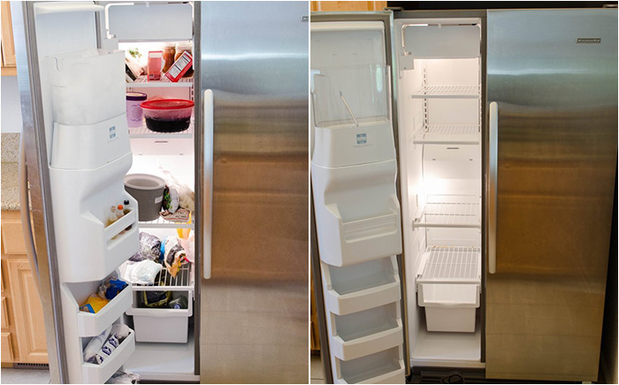 Даём холодильнику просохнуть и складываем продукты