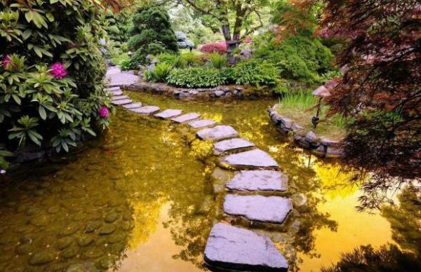 Каменная дорожка через японский пруд