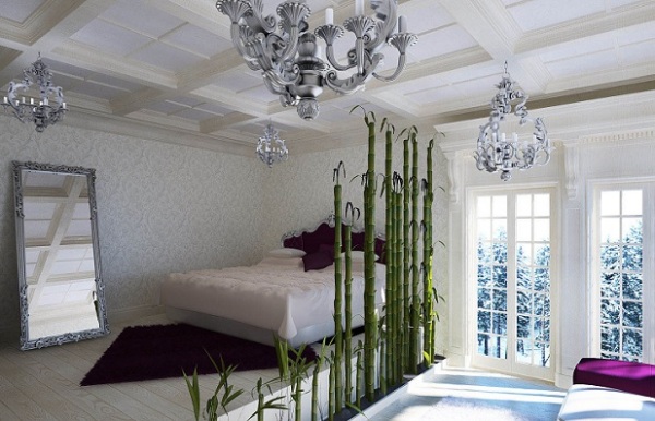 Спальня с бамбуковым экраном