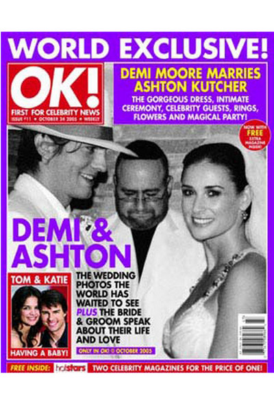 Обложка журнала «OK!» со свадебными фотографиями Деми Мур и Эштона Катчера