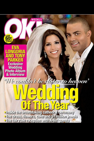 Обложка журнала «OK!» со свадебными фото Евы Лонгории и Тони Паркера