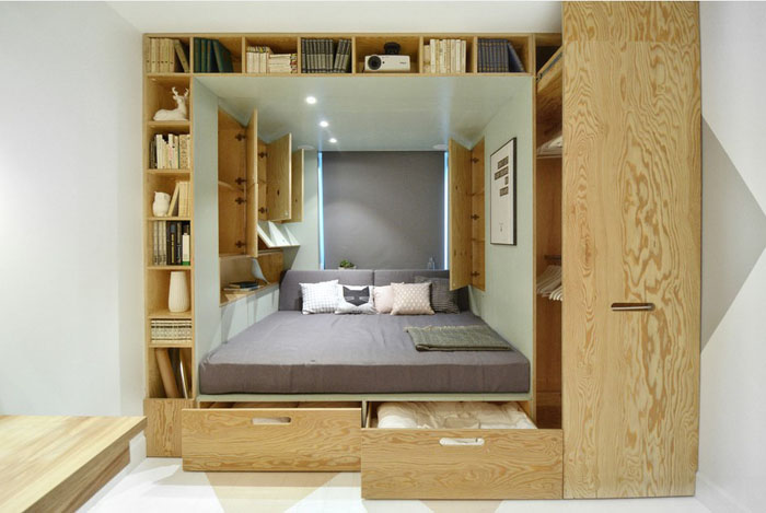 Интегрированная кровать, шифоньер и книжный шкаф 