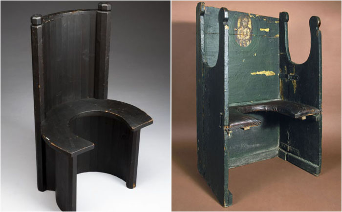 Кресло для родов, слева - Германия, 1601-1700гг, справа - Палермское кресло, начало 18 в.