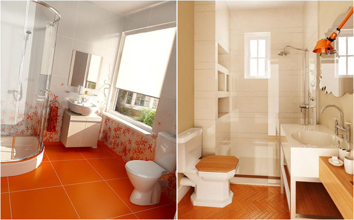 Оранжевый пол в ванной