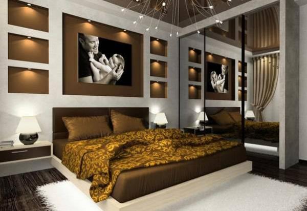 Современная спальня в коричневых тонах