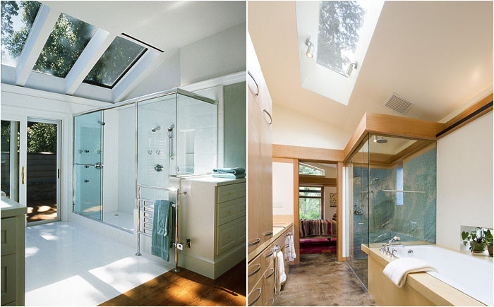 Ванные комнаты с потолочными окнами