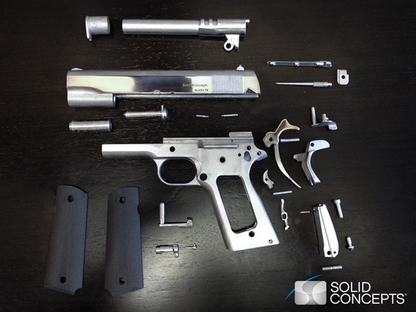 Детали напечатанного на 3D-принтере пистолета Colt M1911 от Solid Concepts