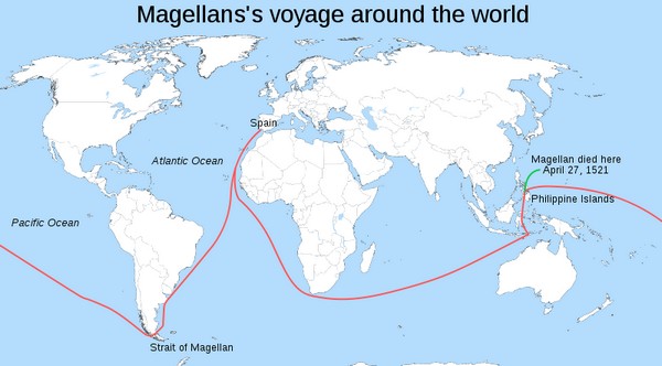 Карта маршрута экспедиции Магеллана. Источник фото: Википедия