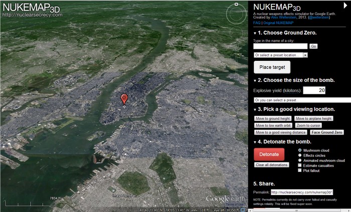 Nukemap – виртуальная ядерная кнопка, которая позволит уничтожить любой город