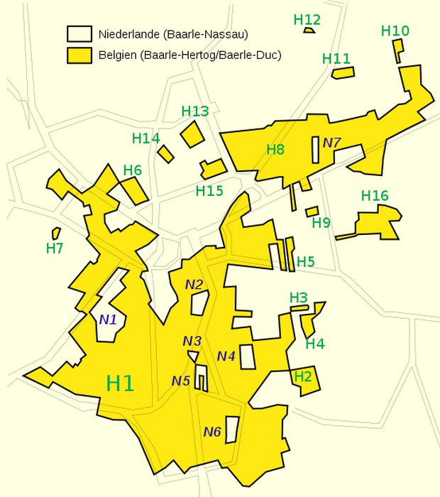 Карта города Баарле на границе Бельгии и Нидерландов