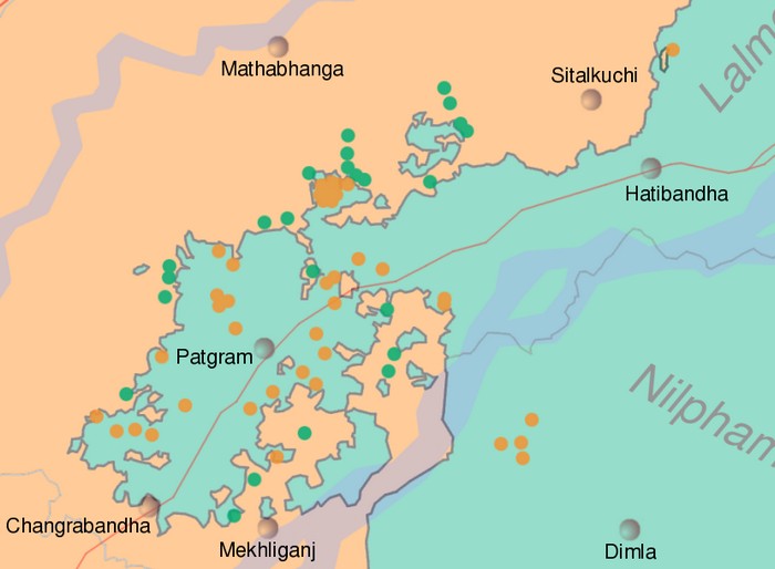 Анклавы Куч-Бихара на границе Индии и Бангладеш