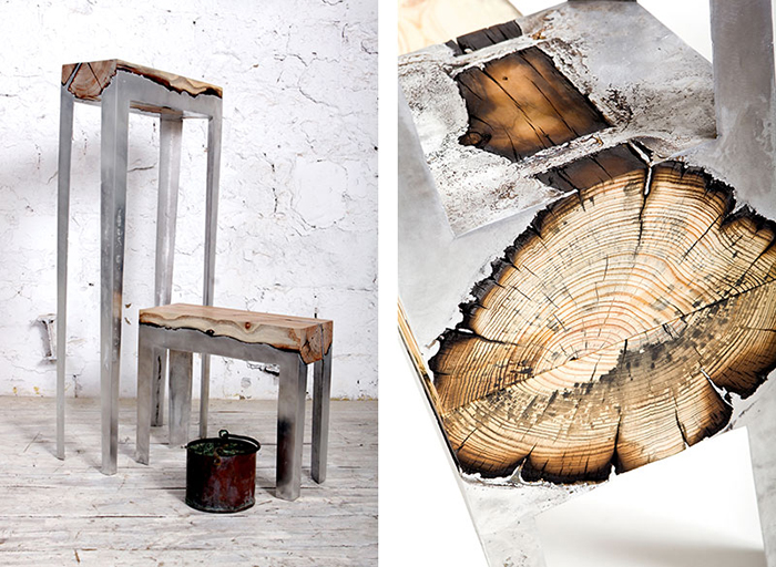 Мебель из дерева и алюминия.