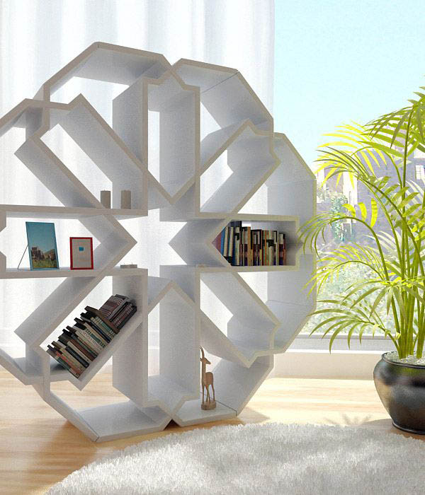 Книжный шкаф, вдохновленный формой снежинки.
