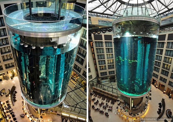 Гигантский аквариум в фойе отеля Radisson SAS Hotel в Берлине.