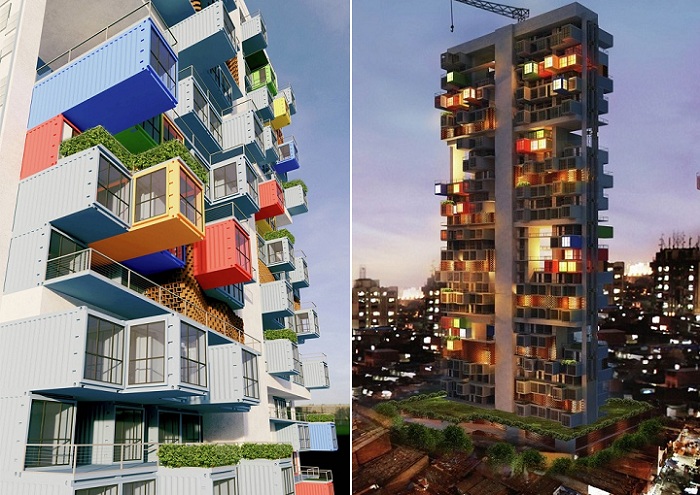 Проект многоэтажного дома из контейнеров в Мумбаи (Индия).