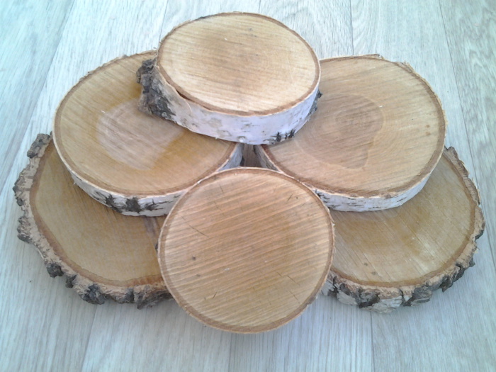 Деревянные спилы, заготовки для творчества из поперечных спилов ствола березы