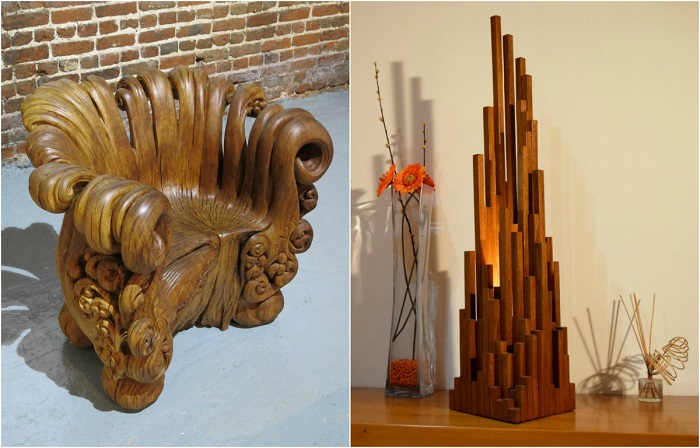 Стильные предметы мебели из натуральной древесины.