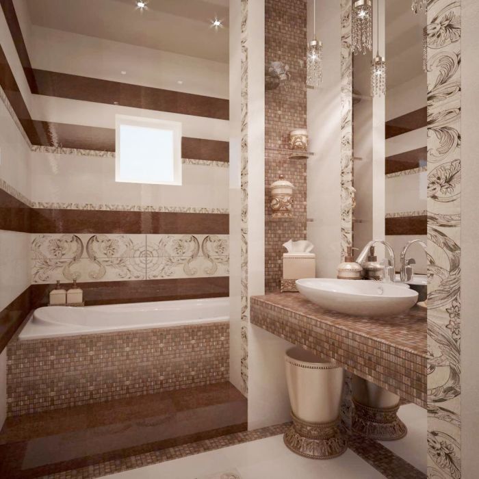 Мозаика в ванной комнате будет смотреться в любом случае выигрышно и современно.