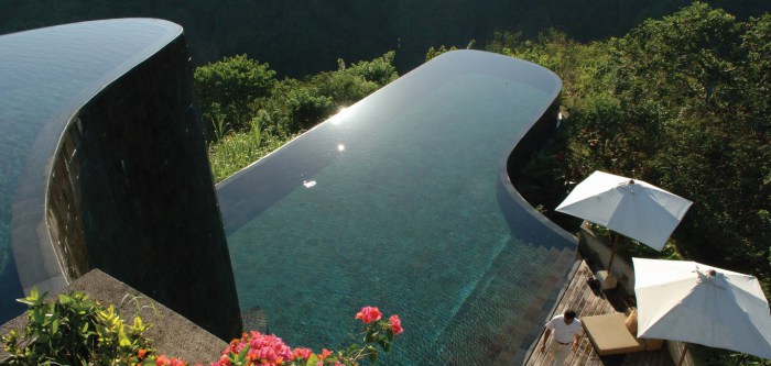Удивительный двухуровневый бассейн с видом на дикие джунгли.