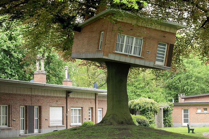 Оригинальная скульптура дома на дереве.