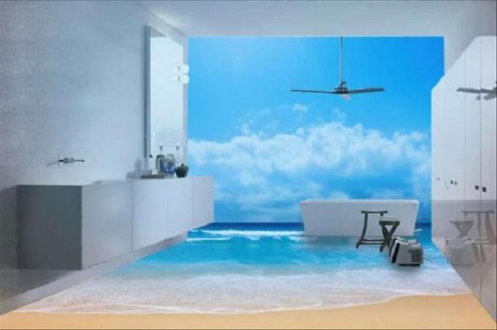 Реалистичный морской пейзаж в ванной.