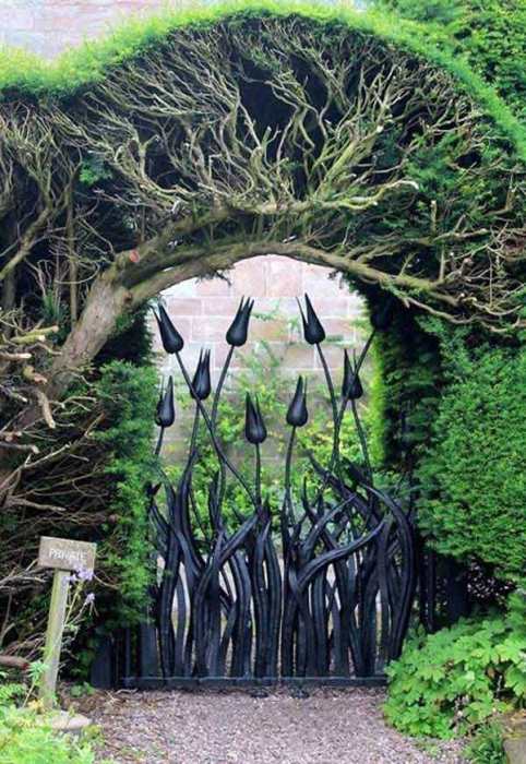 Железные тюльпаны в качестве ворот в сад.