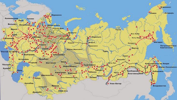 Карта советских лагерей.