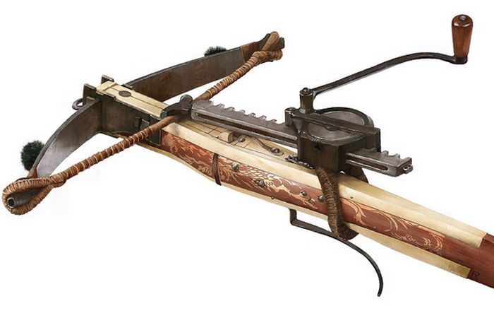 Арбалет с установленным кранекином (зарядным устройством). Арбалет с установленным кранекином (зарядным устройством).