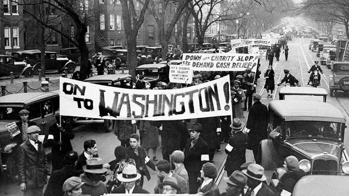 Голодный марш 1932 года в США. |Фото: kommersant.ru.