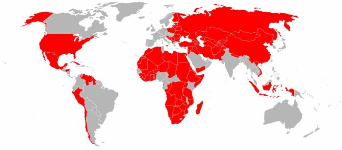 Нет, это не карта победившего в холодной войне СССР. Это страны эксплуатанты РПГ-7. ¦Фото: wiki.com.