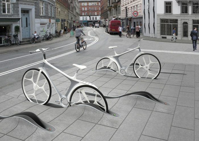 Велопарковка в тротуаре.
