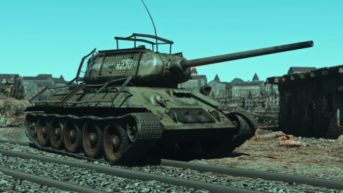 Т-34-85 с противокумулятивной сеткой. |Фото: warthunder.ru.