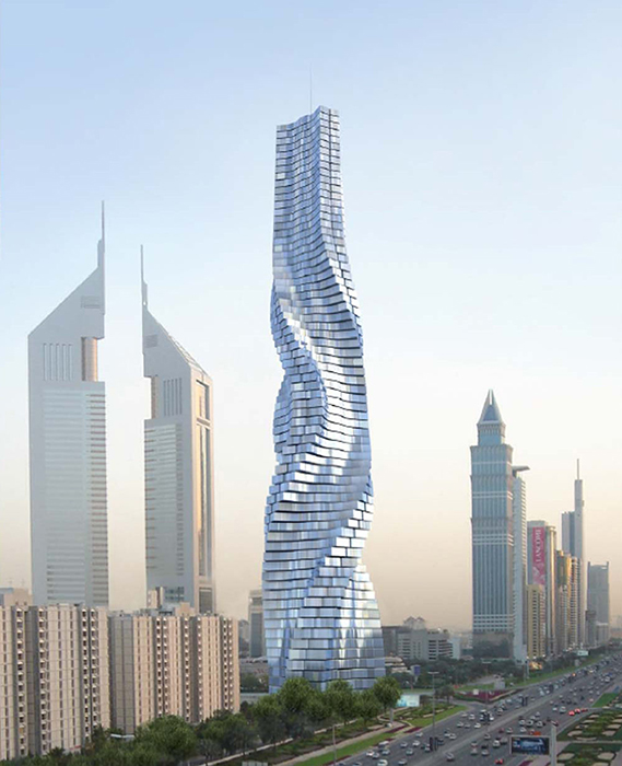 Вращающиеся под влиянием ветра башни в Дубае