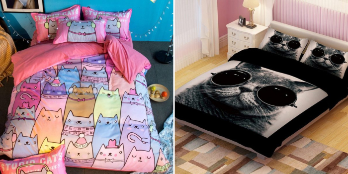 Забавные комплекты постельного белья с принтом в виде котов.