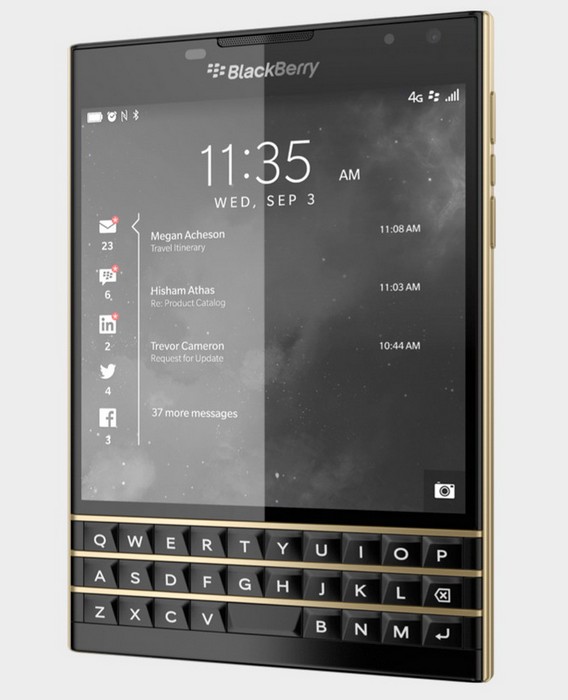 Золотой смартфон Blackberry Passport для стильных бизнес-леди