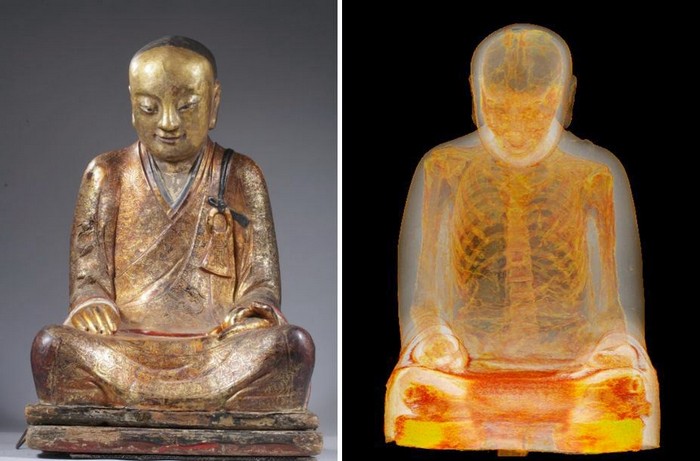 Мумия буддийского монаха в статуе Будды