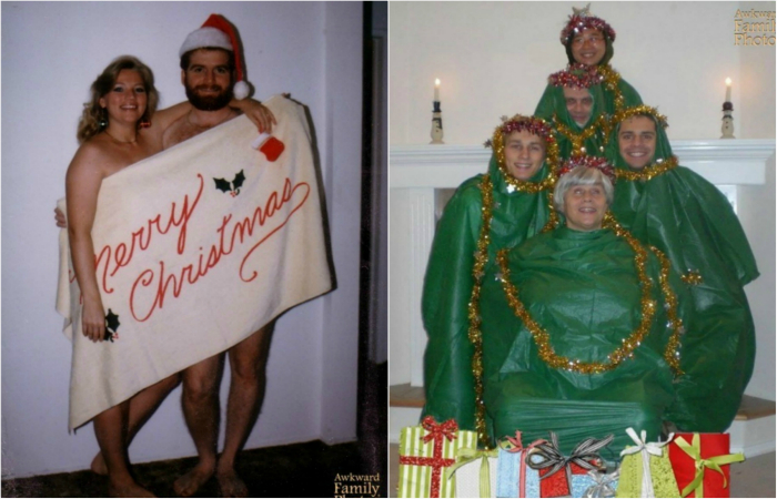 Примеры ужасных рождественских портретов.