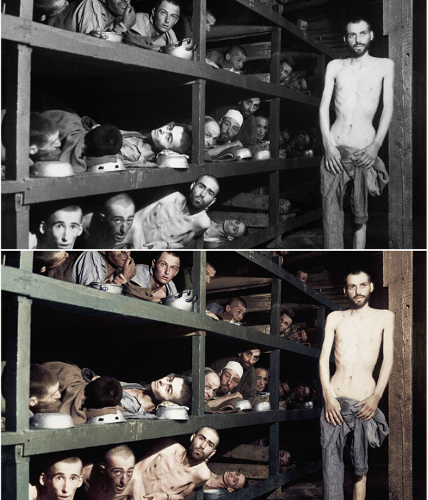Переполненный лагерь военнопленных в Бухенвальде, 6 апреля 1945 года.