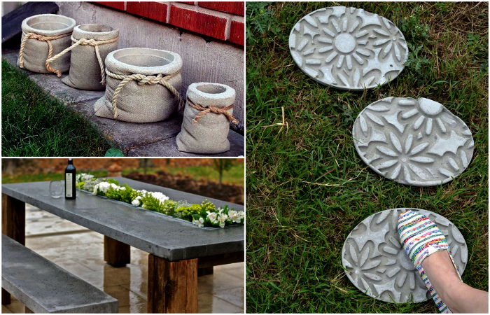 Поделки из цемента - фото идей самодельных цементных изделий для сада и дачи