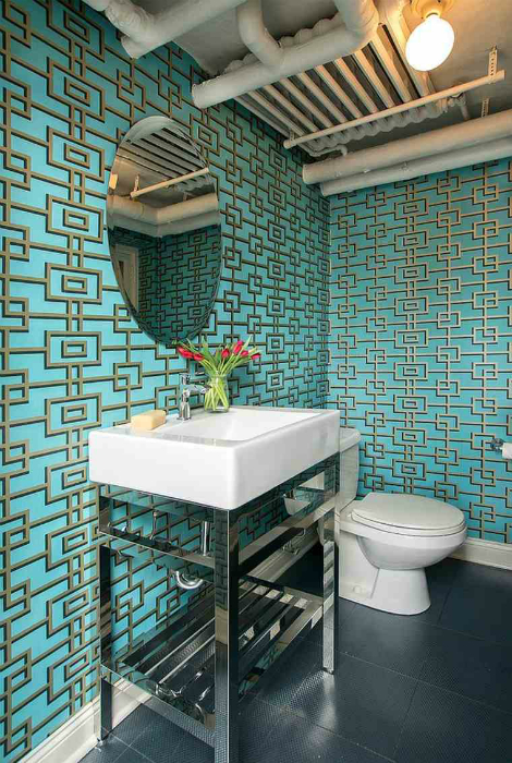Бирюзовый цвет в дизайне туалета.