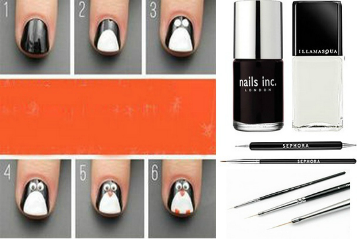 Забавный дизайн ногтей с изображениями пингвина.