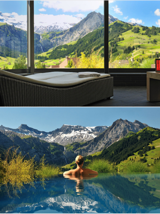  Восхитительный отель с панорамным видом на Швейцарские Альпы. К услугам гостей огромный спа-салон, просторные, элегантно меблированные номера и открытый бассейн с подогревом.