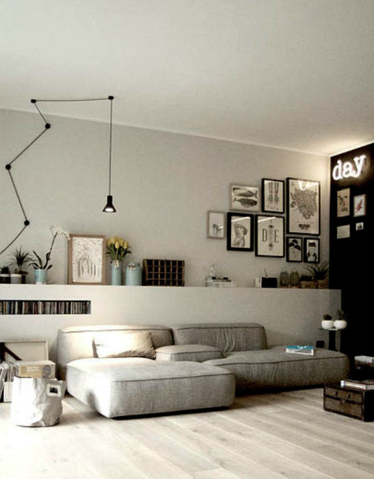 Черно-белая гостиная в современном стиле.