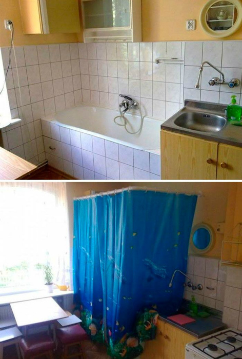 На случай, если не знаете, где разместить ванну. | Фото: Home Hacks.